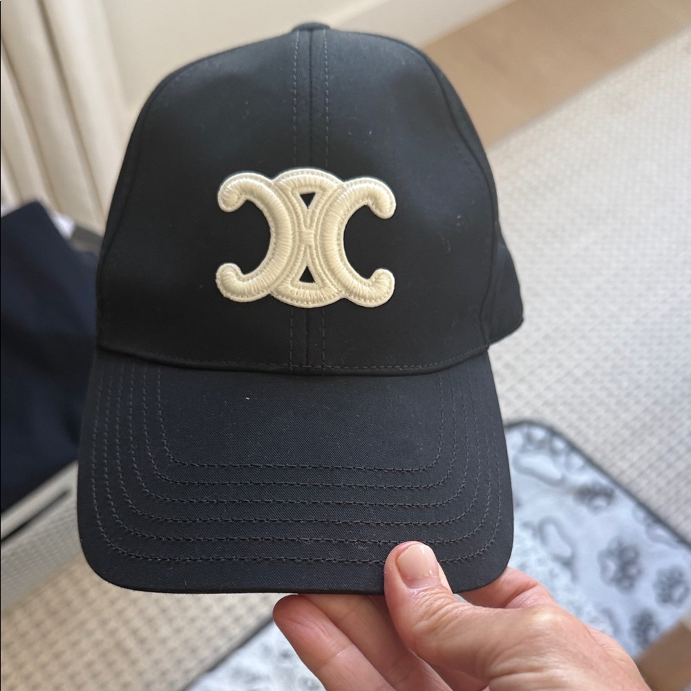 Celine Black Cap with Cream Logo